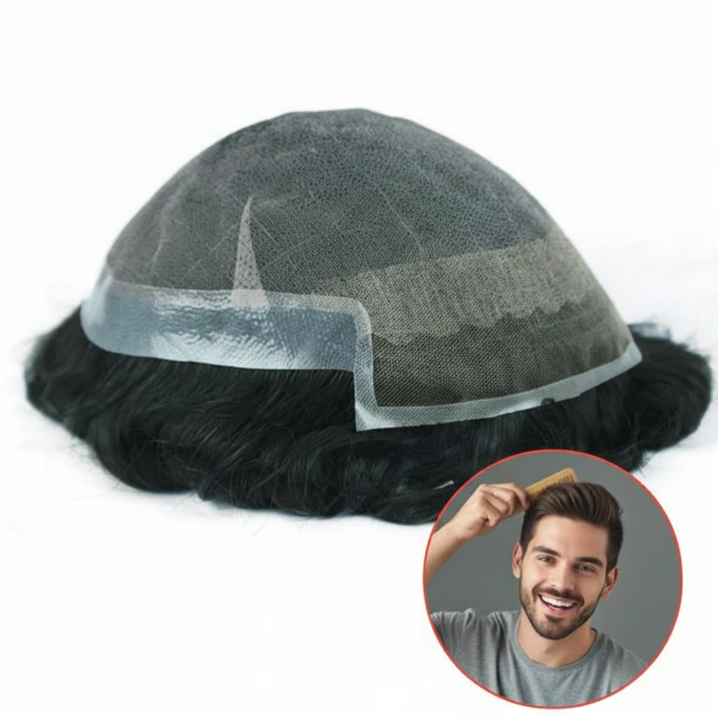 HHB French Lace with PU Back and Sides Men's Hairpieces | Natural Hairline