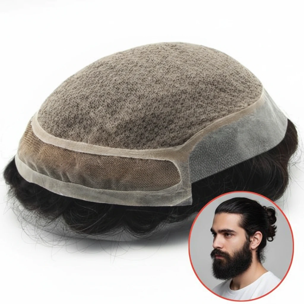 HHB Silk Base with Lace Front Diamond Mesh Bottom Men's Human Hair Wigs |Special Handling Needle Techniques |The Most Natural Hair Root