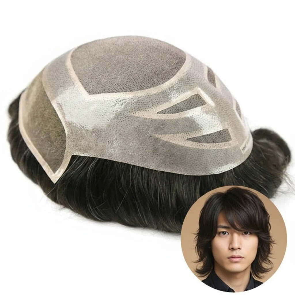 HHB Fine Mono with Thin Skin Perimeter Lace Front Hairpieces for Men